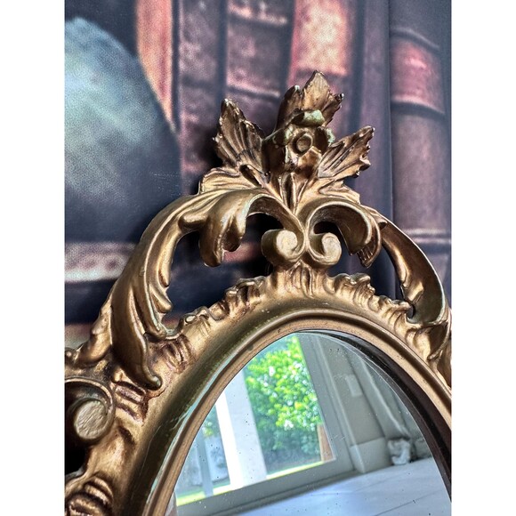 Pair of Vintage Rococo Style Ornate Wall Mirrors Gilt Hollywood Regency Oval - Picture 3 of 7